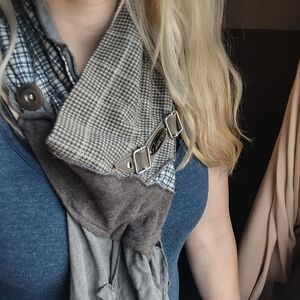SILK WORM Gray Plaid Patchwork Scarf - Handmade one-of-a-kind